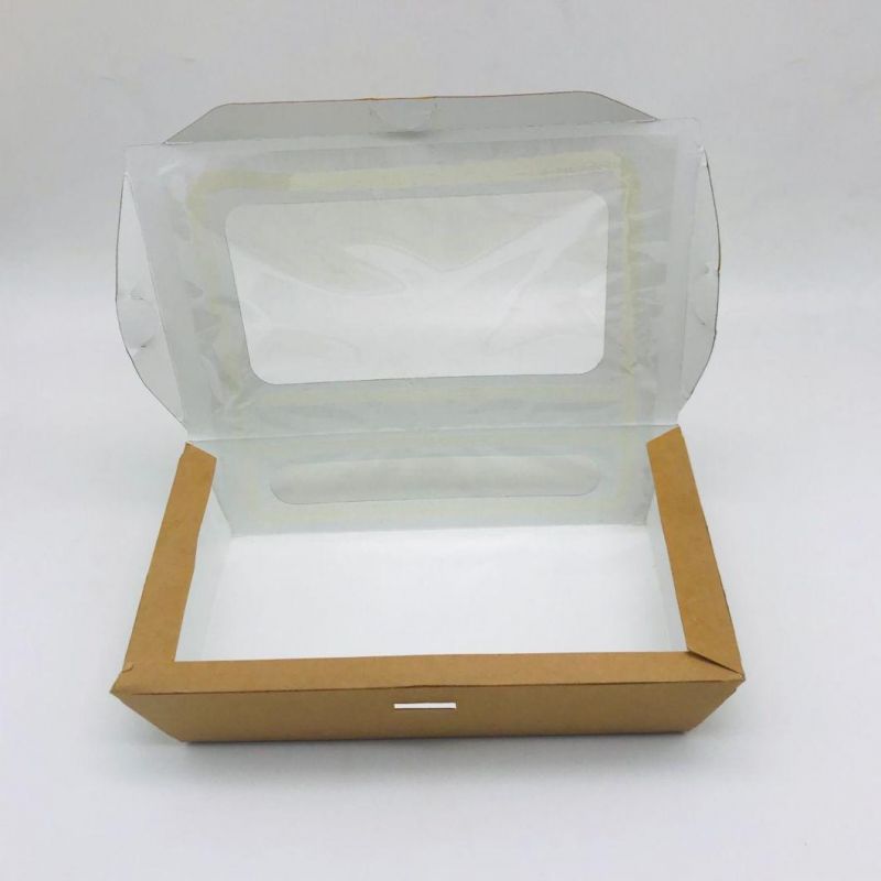 Biodegradable Rectangular Disposable Food Paper Container Salad Kraft Paper Box with Lid