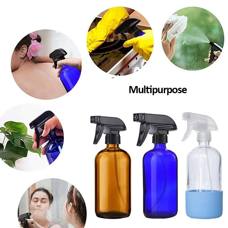 16oz 500ml Amber Boston Round Cleaning Hand Wash Glass Spray Bottle with Trigger Sprayer