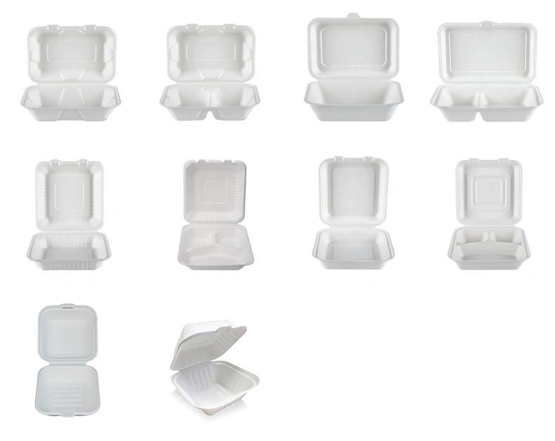 Disposable Bagasse Biodegradable Sugarcane Clamshell Box Food Packaging