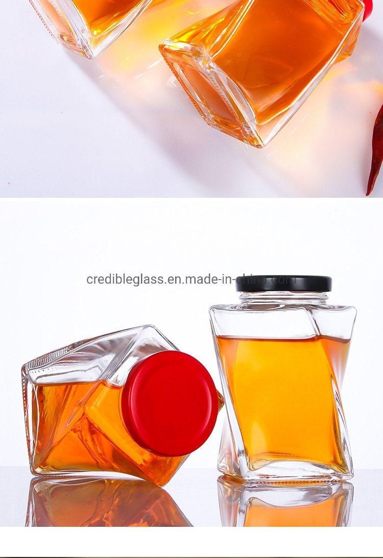 Credible 350ml New Style Wholesale Custom Glass Storage Spice Food Sauce Honey Jar with Screw Cap