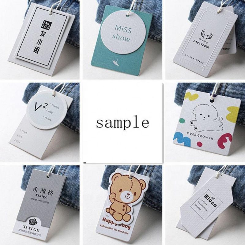 Custom Emboss Logo Etiqueta Colgante De Papeletiqueta Colgante De Papel Jeans Kraft Recycled Paper Hang Tags with String Label