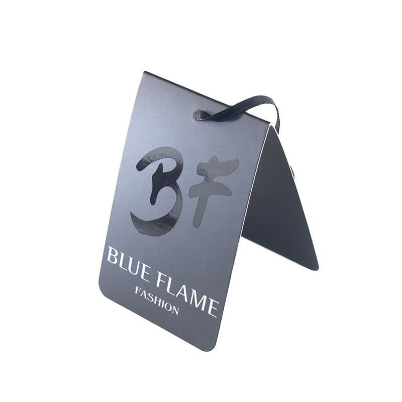 Matte Lamination UV Logo Center Folded Clothing Black Paper Hang Tag