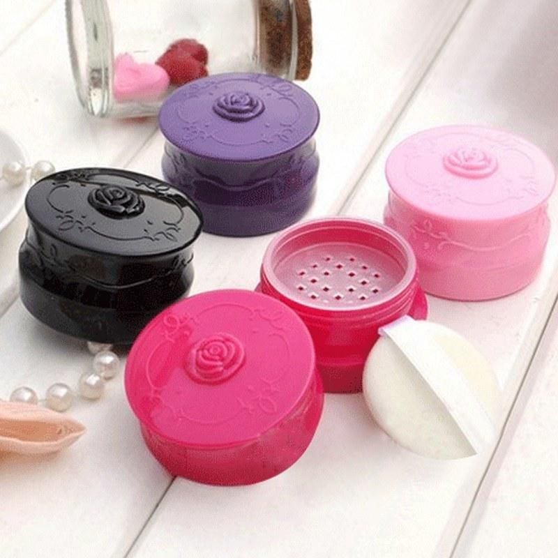 10g Empty Loose Powder Box Jar with Grid Sifter & Puff Flower Pattern Packing Beads Container Powdery Cake Box Cosmetic