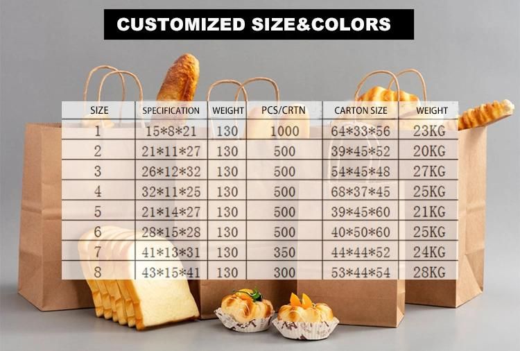 Custom Printed Take Away Food Kraft Paper Bag for Gifts Shopping Food Packaging