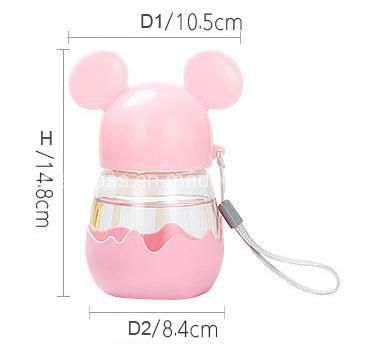 300ml Lovely Design Glass Water Bottle with Mickey Cap