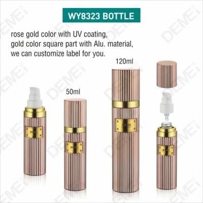 Demei 50/120ml Cosmetic Skin Care Packaging Gold Ribbed Cylinder Toner Lotion Glass Bottle Series