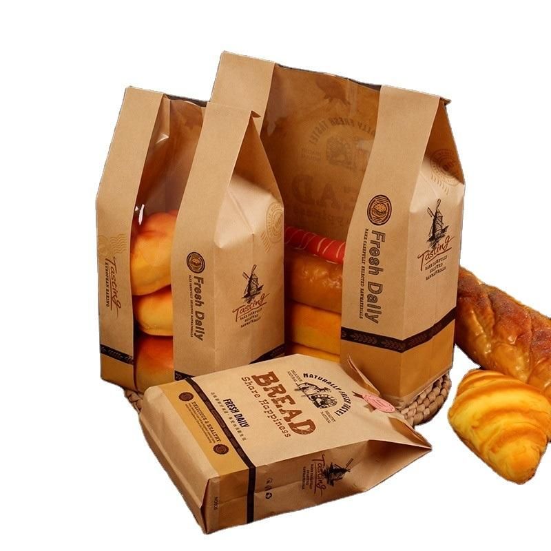 Custom Printed Baguette Bread Packaging Kraft Paper Bags for Bakery with Window