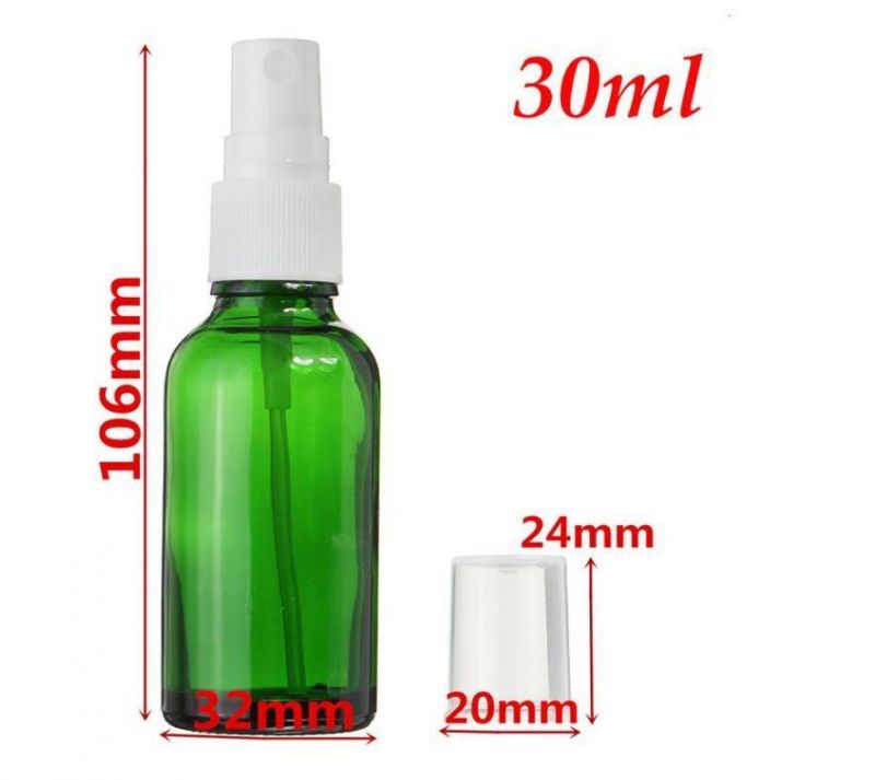 New 15ml 30ml 50ml Glass Spray Bottle Green Atomizer Refillable Bottles Vial with White Cap for Essential Oil Perfume Cosmetic