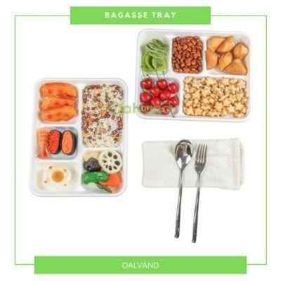 5-Compartment Biodegradable Disposable Sugarcane Bagasse Takeaway Food Packaging (Meat Tray/Fruit Tray/ Sushi Tray/Taco Tray)