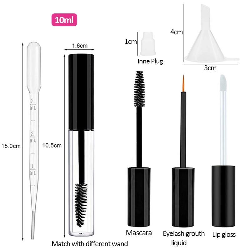 Custom Eco Friendly 10ml Empty Refillable Plastic Cosmetic Packaging Eyelash Mascara Wand Tube with Brush