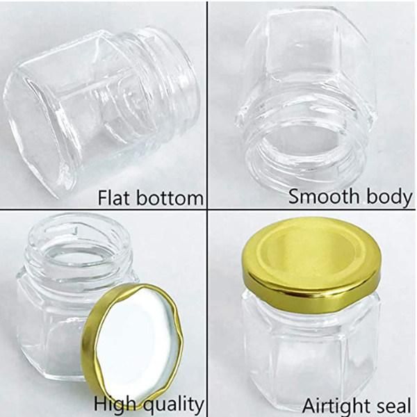 Clear Factory Price Hexagonal Glass Jar 45ml 85ml 100ml 180ml 280ml 380ml 500ml 730ml Honey Jam Jar Pickles Sauce Chilli Bottles