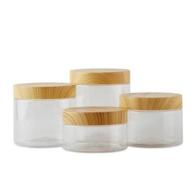 4oz 8 Oz 500ml 800ml 1L Clear Pots Cosmetic Jar Body Scrub Container Empty Pet Plastic Jars with Bamboo Wood Lids
