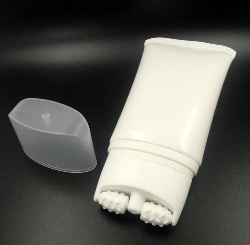 Plastic Cosmetic Tube with Two Massage Applicator Roller on Bottle for Face Neck and Body Products Usage