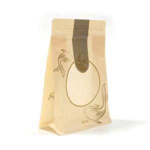 Eight Sided Seal Aluminized Laminated Flat Bottom Coffee Pet Ziplock Bag with Transparent Window