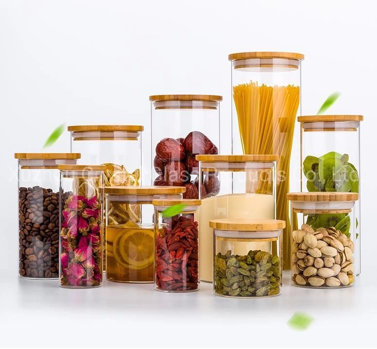 High Borosilicate Glass Storage Jar with Wood Lid for Food