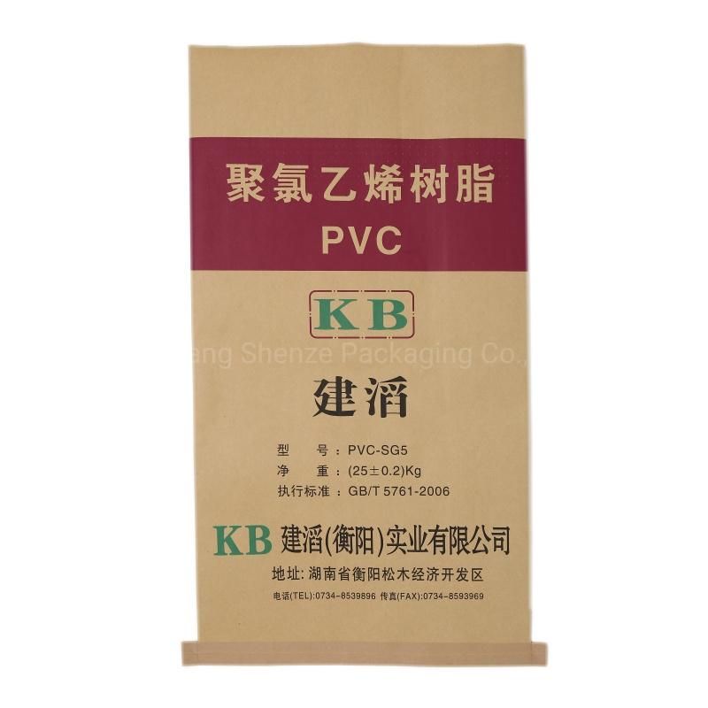 10kg / 20kg / 15kg / 25kg / 50kg Cement Chemical Plain Top Cutting Compound Sewn Bottom Open Mouth Kraft Paper Plastic Bag for Packing Animal Feed