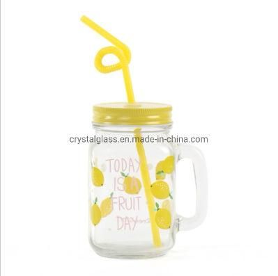16oz Colored Painting or Clear Engraved Glass Mason Jar with Handle for Beer Drinking