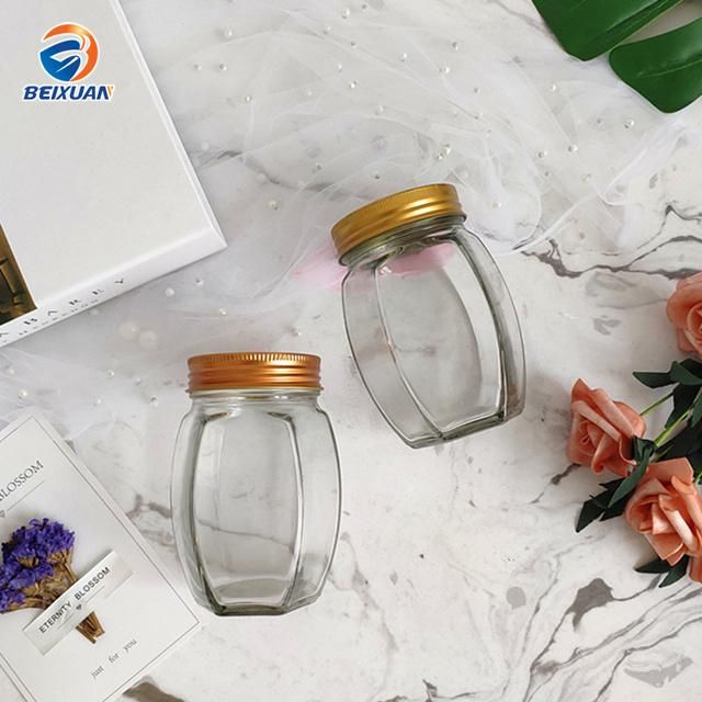 730ml Hexagonal Clear Glass Honey Jar Glass Bottle with Tinplate Cover