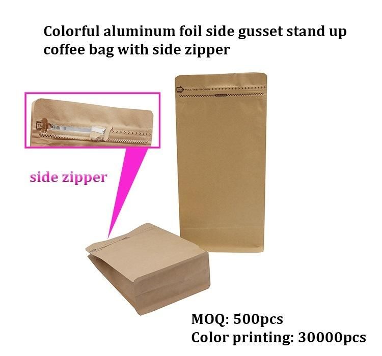 Custom Printed Compostable Biodegradable Food Grade Kraft Paper Cafe Coffee Packaging Bag Zip Packing Pouch with Plastic Valve