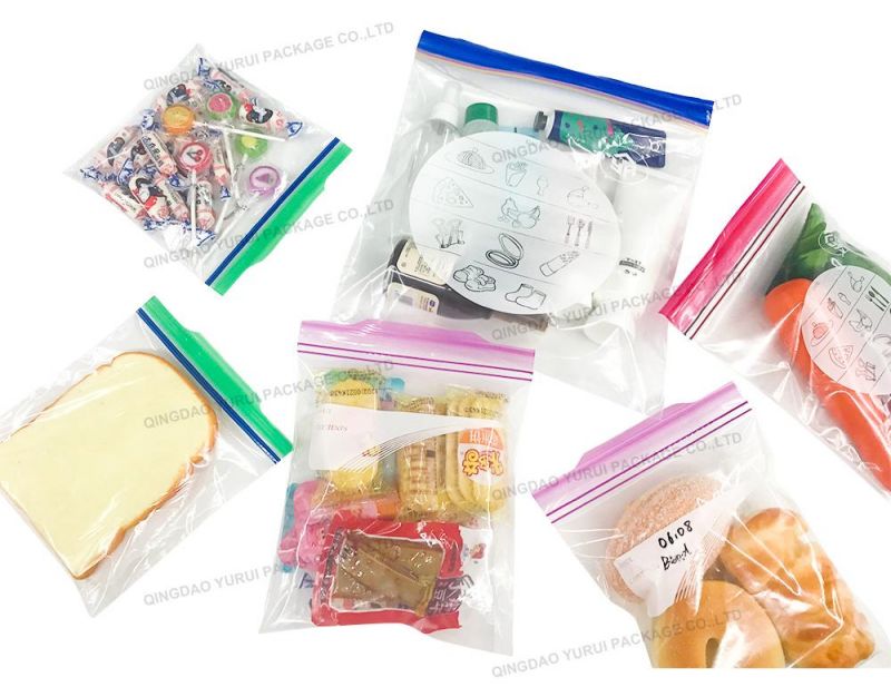 Plastic BPA Free PE Leakproof Food Storage Packaging Freezer Double Zip Lock Pouch Reusable Gallon Quart Sandwich Ziplock Bags with Easy Open Tabs in Color Box