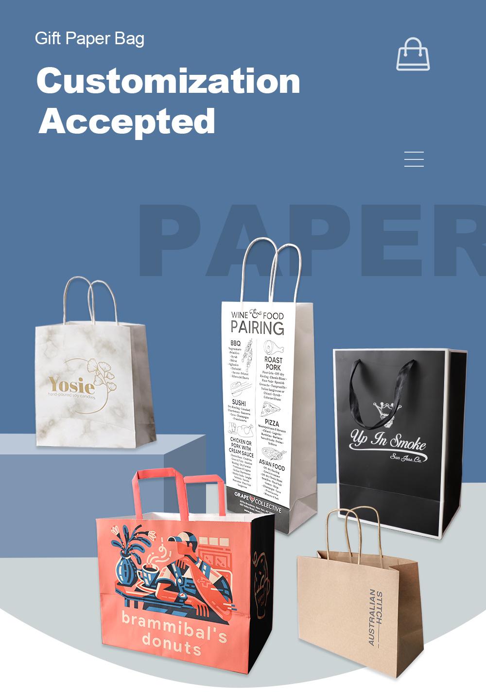 Custom Craft Logo Printed Recycled Shopping Carrier Foldable Packaging Gift Packing Fashion Kraft Paper Bag