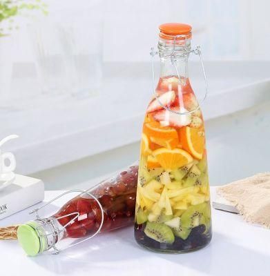 500ml 1 Liter Glass Beverage Juice Milk Bottle with Clip Ceramic Swing Cap for Homemade Wine Bottle