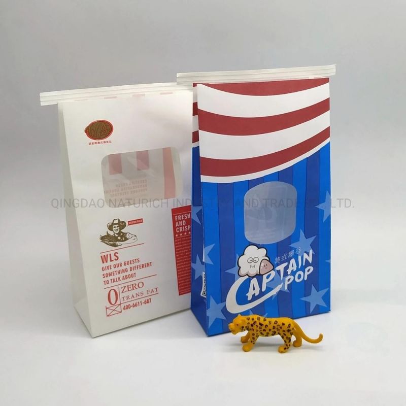 Kraft Paper Popcorn Bag with Clear Window and Tin Tie