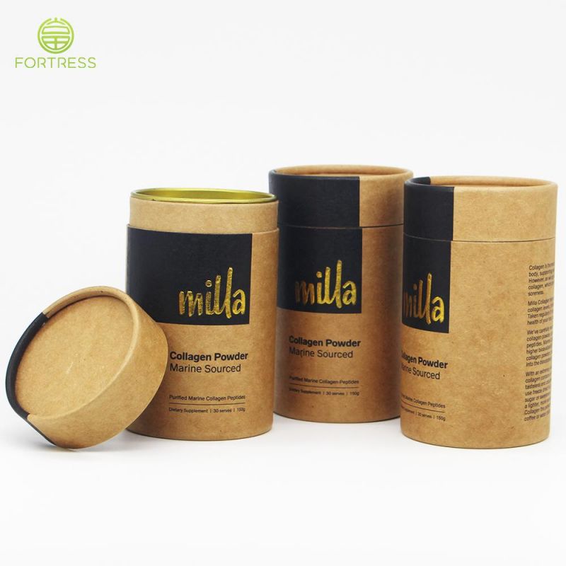 Custom Round Brown Paper Tube with Metal Lid for Chocolate