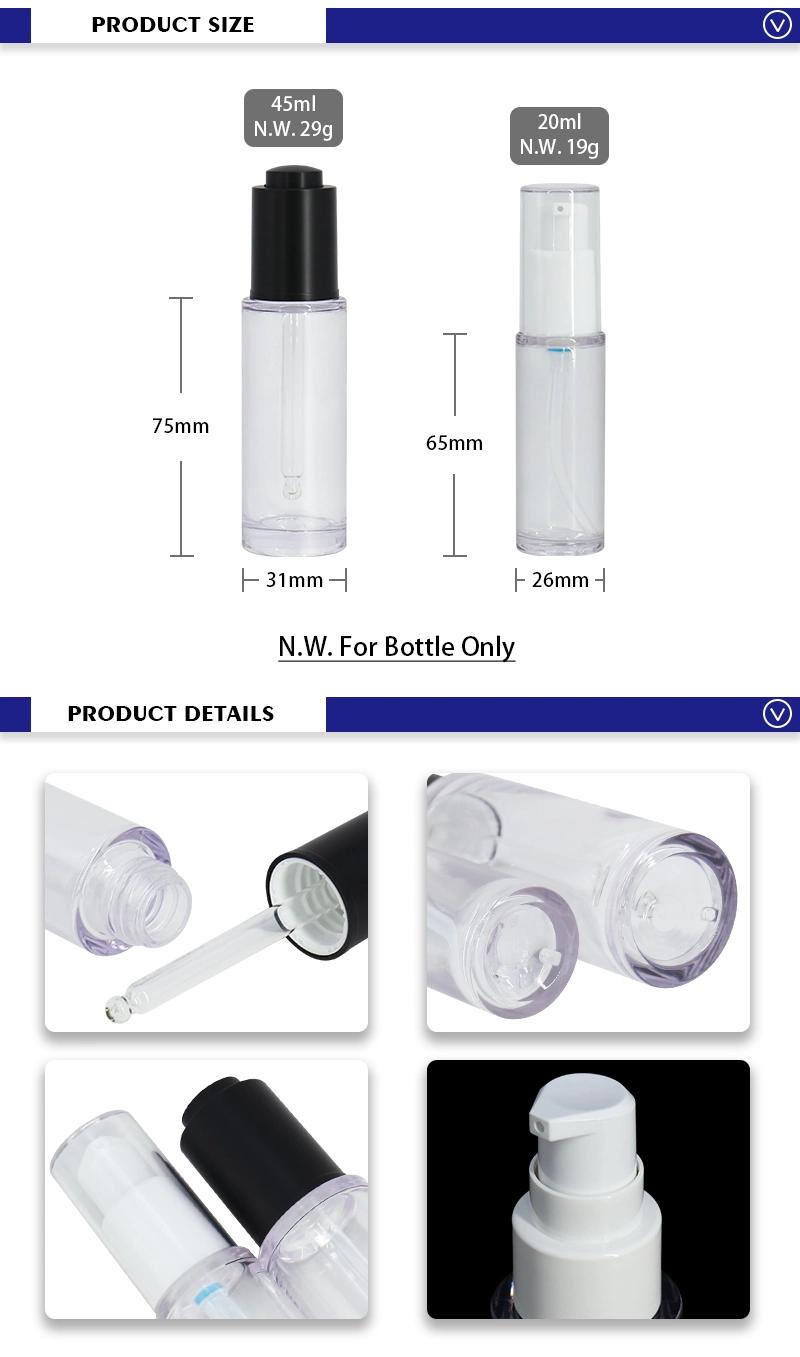 Wholesale Cosmetic Packaging PETG 20ml 45ml Lotion Cosmetic Dropper Bottle