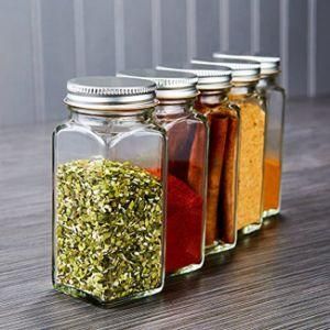 Wholesale Square Shape Glass Spice Bottles 4oz Spice Glass Jar with Silver Metal Lids Shaker Tops Popular Seasoning Jar