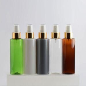 150ml Pet Plastic Flat Shoulder Gold and Silver Cosmetic Mist Spray Bottle