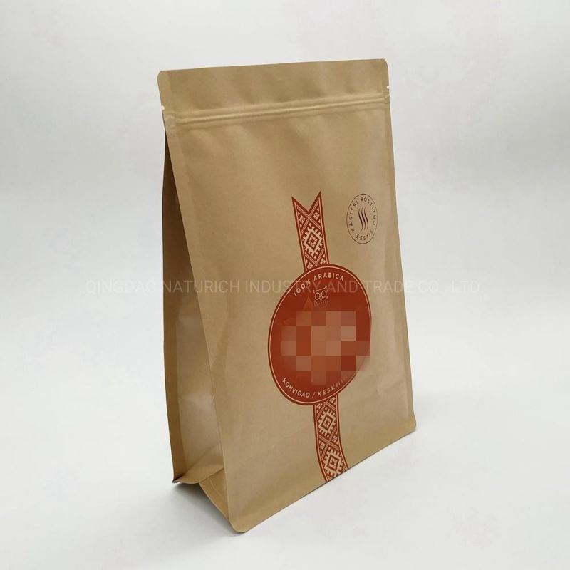 Wholesale Cheap Block Bottom 250g 500g 1000g 1kg Custom Kraft Paper Coffee Packaging Bags with Valve