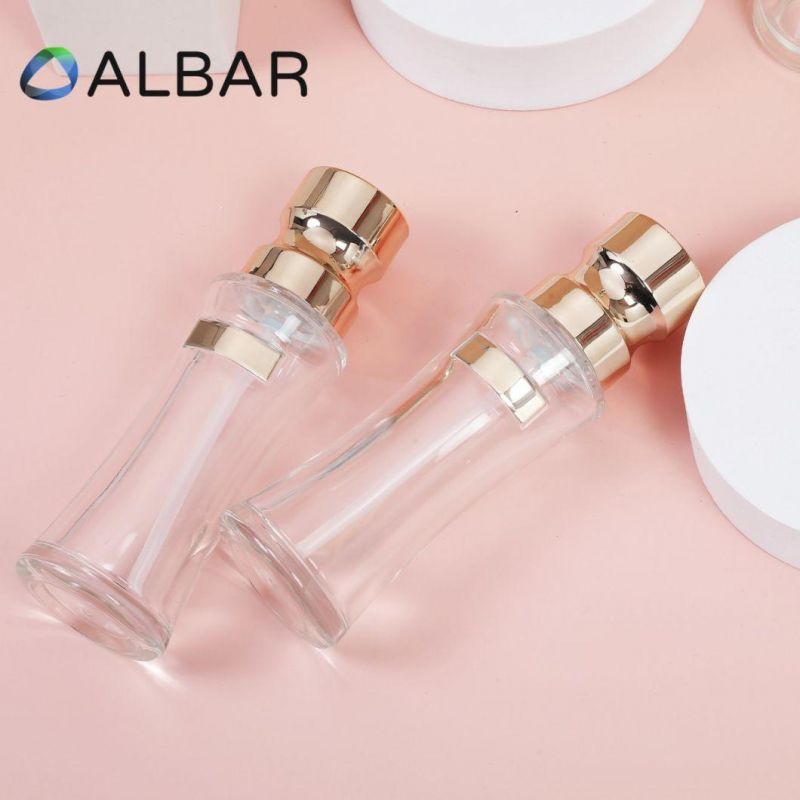 Round Cylinder Narrow Waist Thick Bottom Glass Bottles with Customized Pump Lid