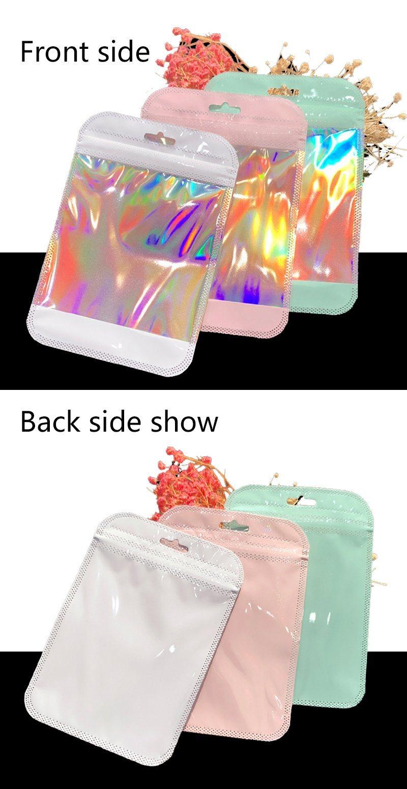 Holographic Film Plastic Bag Pink Bag Cosmetic Zipper Bags