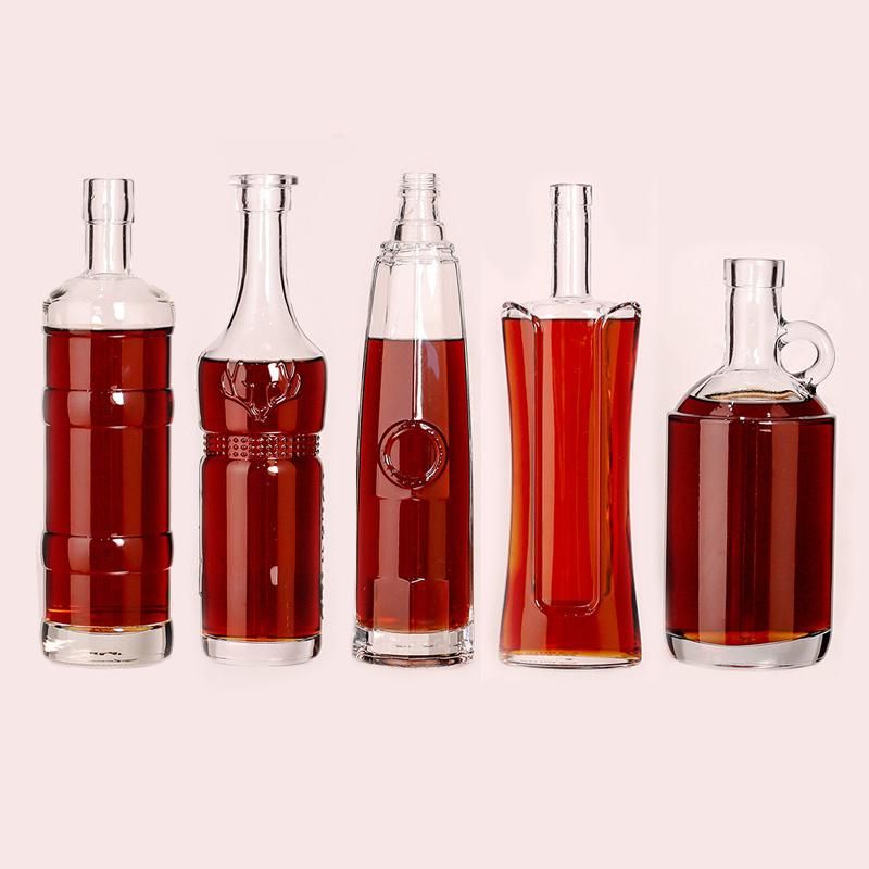 High Quality Empty 750ml Glass Liquor Spirits Wine Brandy Bottle with High Transparency and Whiteness