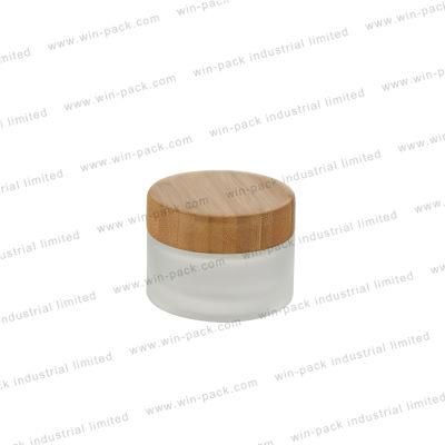 30g 50g 100g Frosted Cosmetic Glass Jar for Skin Care Face Cream with Bamboo Cap