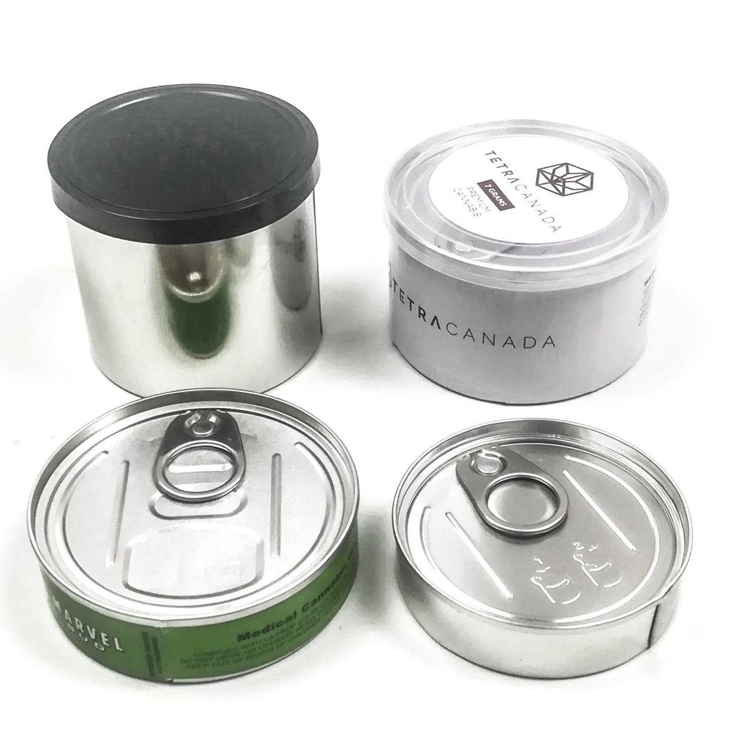 Food Grade 3.5g100ml Hand Sealable Pressitin Metal Top Tin Can with Easy Pull End and Plastic Top Cover