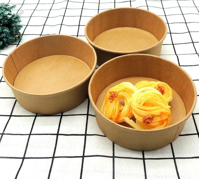 Customized Kraft Salad Paper Bowls with PP/Pet Lids Food Round Container for Packaging