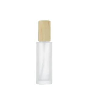 20ml 30ml 40ml 50ml 100ml Empty Frosted Clear Glass Lotion Spray Bottle with Plastic-Bamboo Cap Wholesale