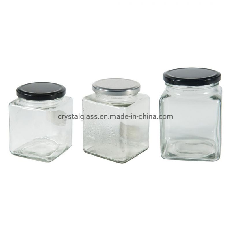 50ml 100ml 180ml 280ml 380ml 500ml 730ml Square Glass Honey Jam Jelly Hot Sauce Food Storage Jar with Twist off Lids