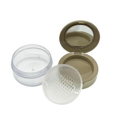 Empty Clear Round Plastic Loose Powder Case with Gold Flip Cap Blusher Cosmetic Jars Container