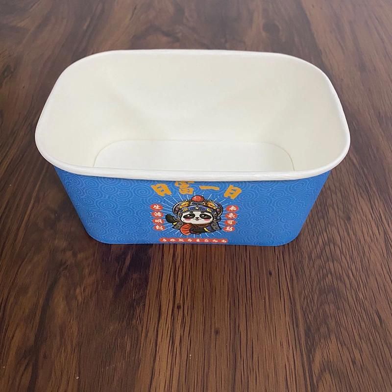 1000ml Eco Friendly Take Away Disposable Rectangular Square Paper Bowl with Pet Lid