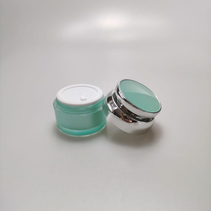 30g 50g Round Shape Green Acrylic Cream Jar with Metallized Silver Lid