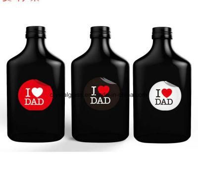 Customize Printing Flask Wine Black Glass Spirit Bottle Alcohol Bottles Coffee Bottle