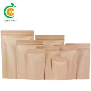 Custom Printed Zip Lock Biodegradable Kraft Paper Flat Bottom Coffee Tea Packaging Bag