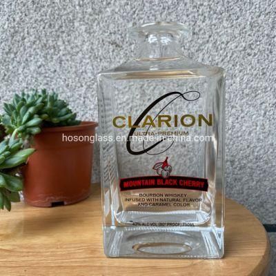 Hoson Customized High temperature Decaling 750ml Square Whisky Glass Gun Bottles for Whiskey