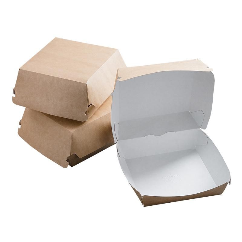 5% off Cardboard Burger Box Kraft Paper Hamburger Box for Fast Food Takeaway Packaging