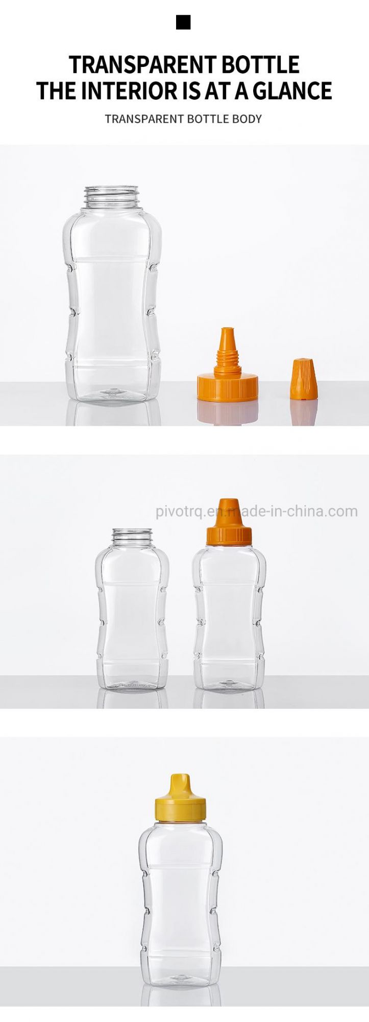 800g Plastic Squeeze Honey Bottle with 45mm Caps for Honey Packing