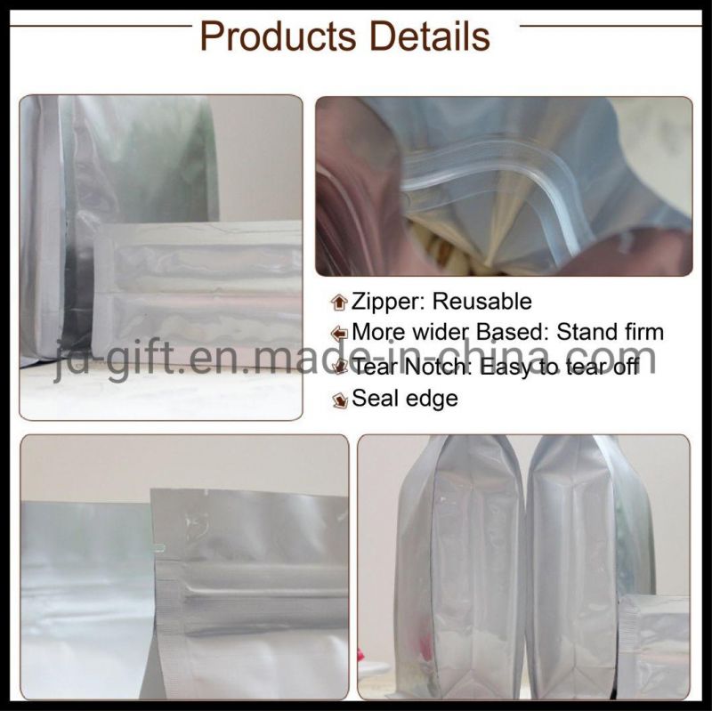 Food Packaging Aluminium Foil Bags Square Bottom Standing up Flexible Packaging Bags with Zip Lock for Quinoa Tea Coffee Cookies Packing