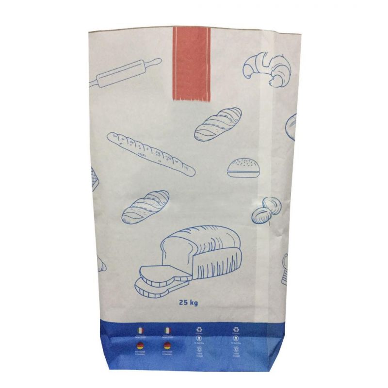 Custom Printing Flat Bottom White Brown Kraft Paper Bags for Wheat Maize Flour Packing